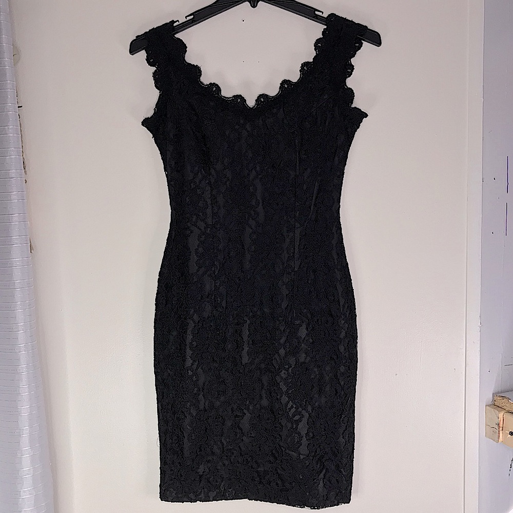 Expo Nite Sleeveless Fitted Lace Lined Dress Size 4 Knee Length Back Zipper